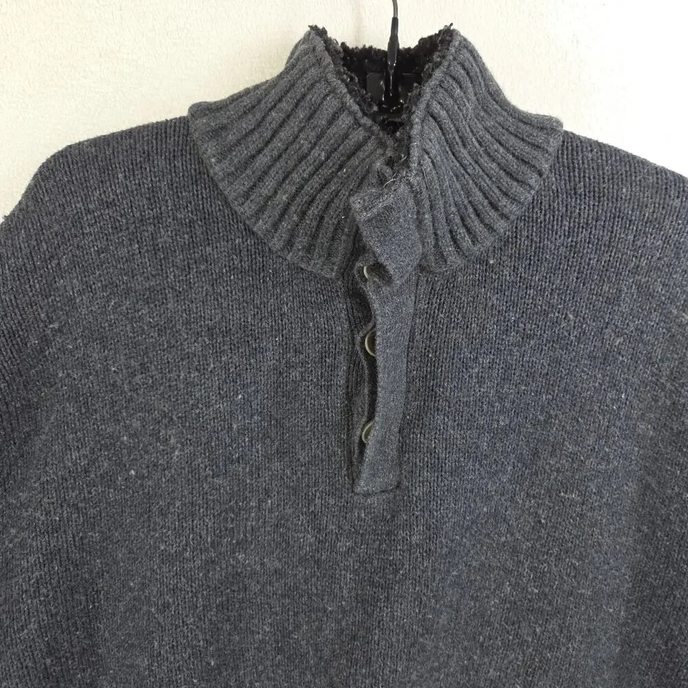 Vtg Gap Sweater Mens Large Gray 100% Lambs Wool Cotton 1/4 Zip Turtle Neck Hike
